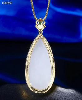 s925银镶和田玉羊脂玉水滴吊坠